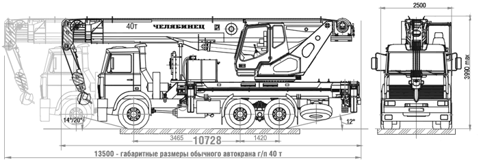 Габаритные размеры автокрана КС-65711-11 на шасси УРАЛ-63685